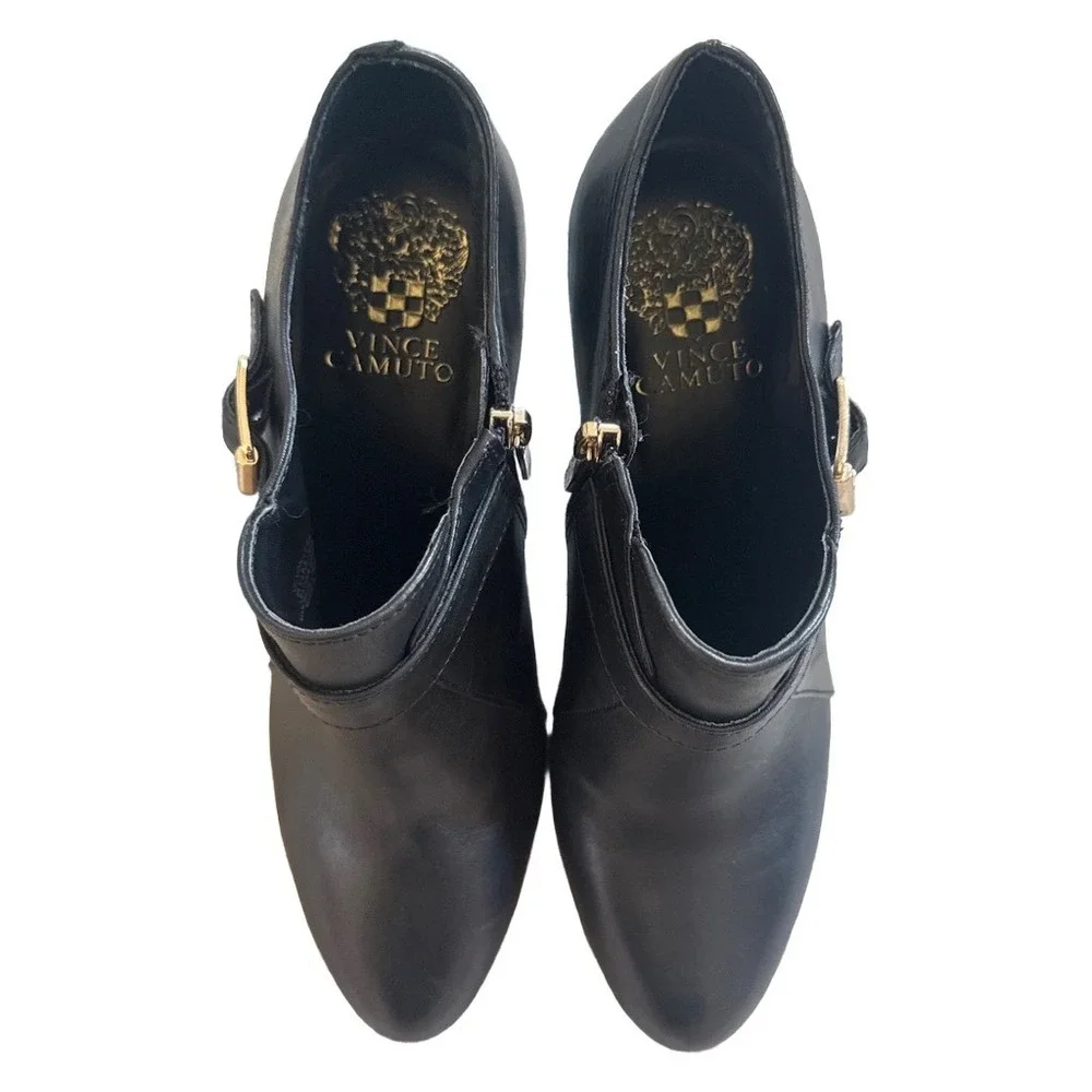 Vince Camuto Black Leather Buckle Ankle Booties Stiletto 8.5 Mob Wife Shooties
